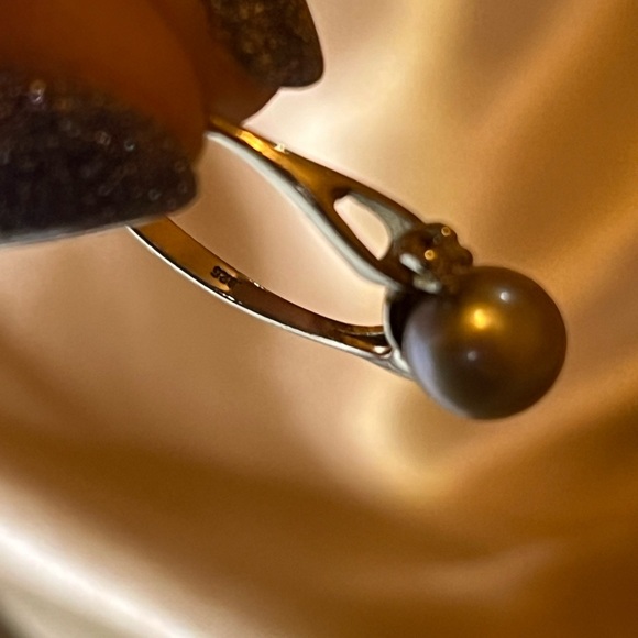 Blue-Grey Pearl Ring with CZ Accents, Sterling Silver, Size 7 - Picture 2 of 2